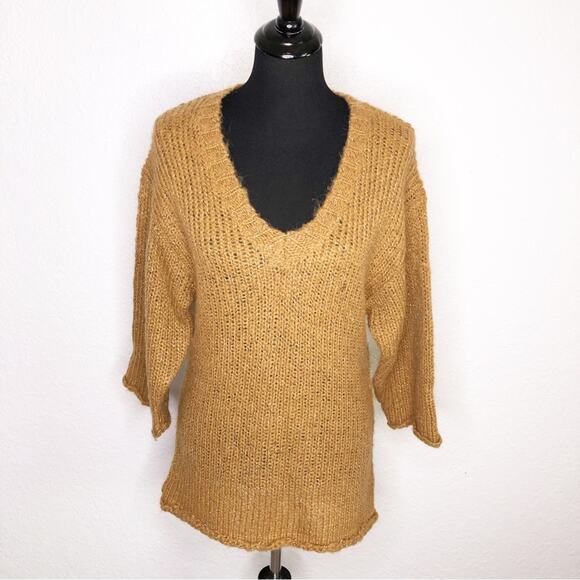 Ichi caramel golden brown v neck alpaca blend sweater size Extra Small XS - Picture 1 of 16